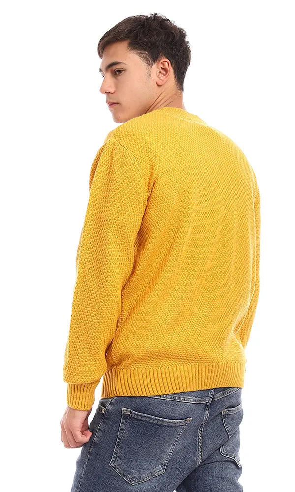 93569 Knitted V-Neck Slip On Acrylic Pullover - Mustard