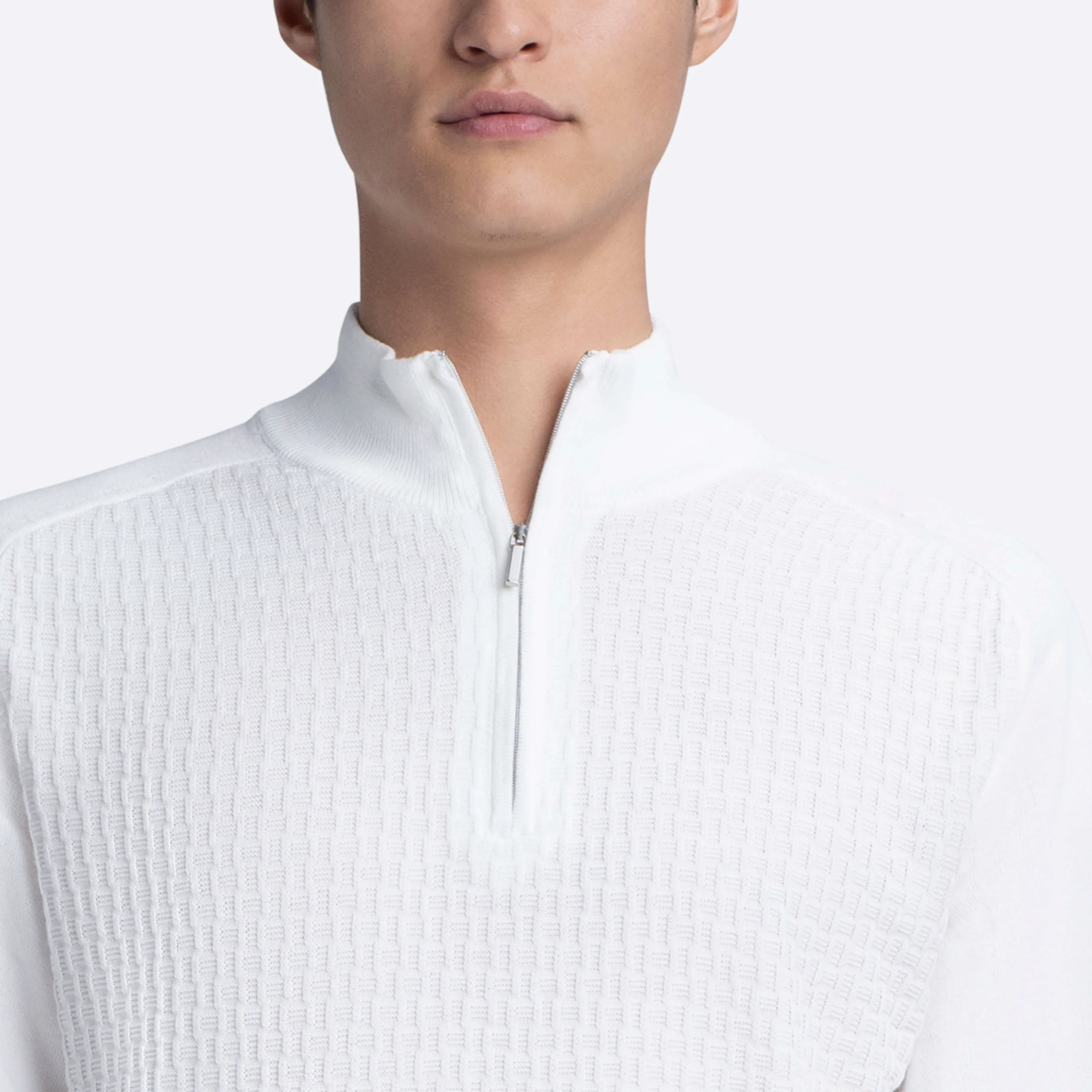 Basketweave Quarter Zip Mock Neck Sweater