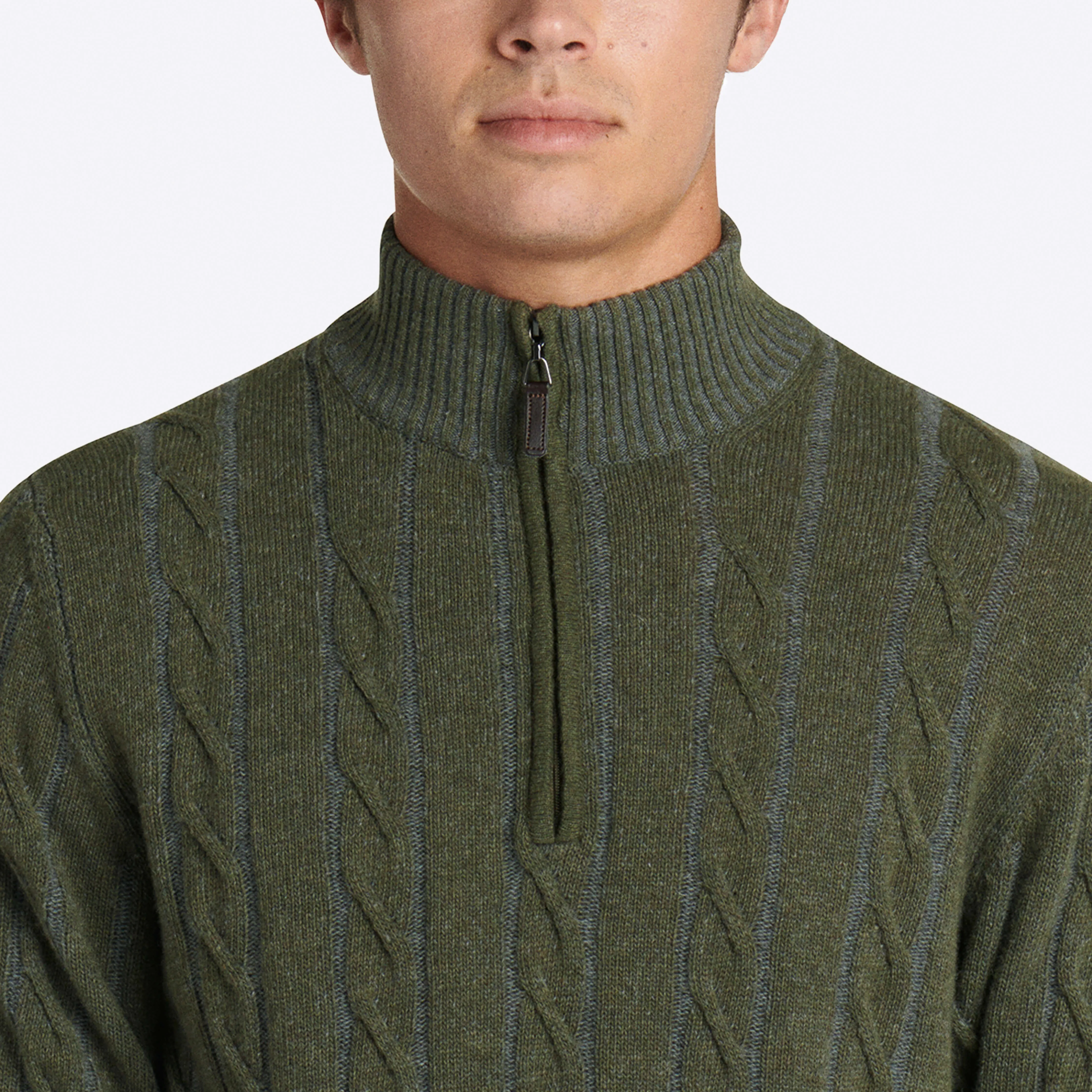 Cable Knit Quarter Zip Mock Neck Sweater