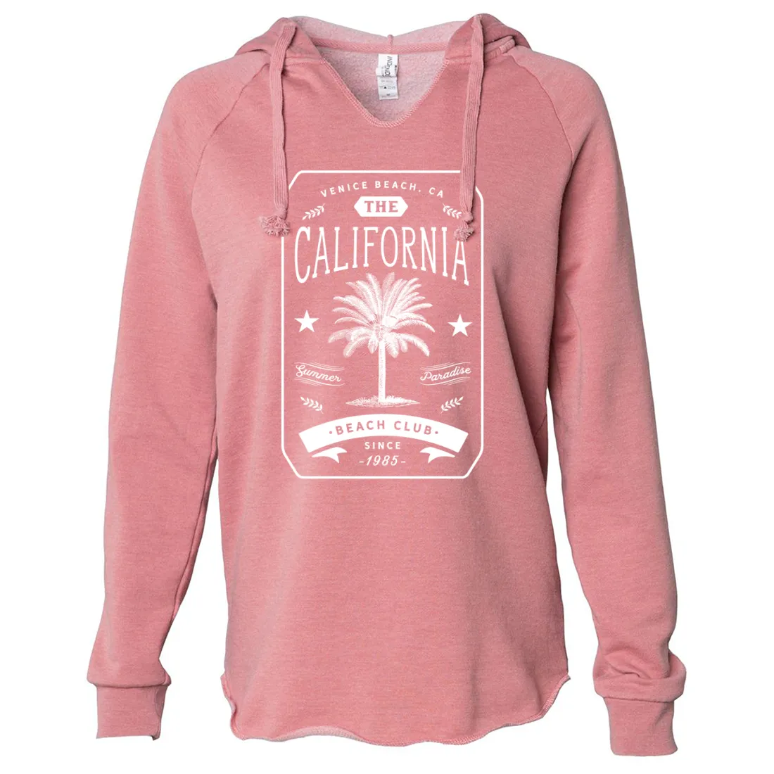 California Beach Club White Print Women's Soft Hooded Pullover