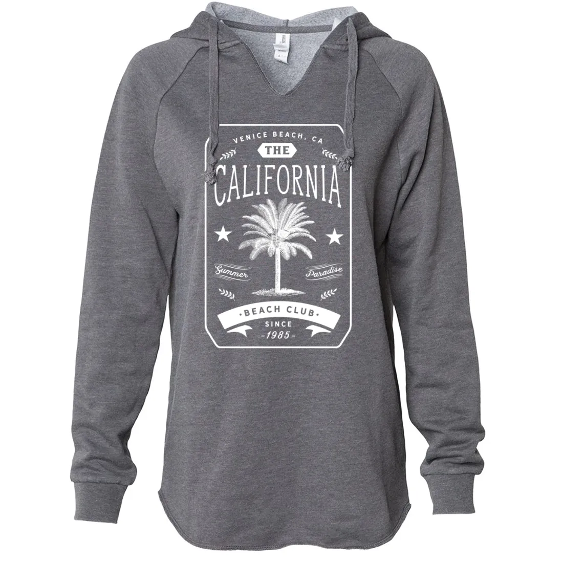 California Beach Club White Print Women's Soft Hooded Pullover