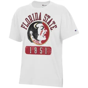 Champion Women's Vault Florida State 1851 Seminole Logo Design Oversized Short Sleeve T-shirt - White