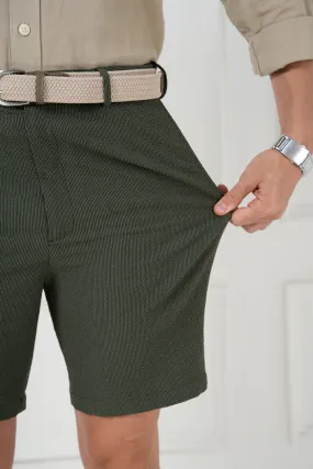 Chandigarh Green Seersucker Checks Chino Shorts