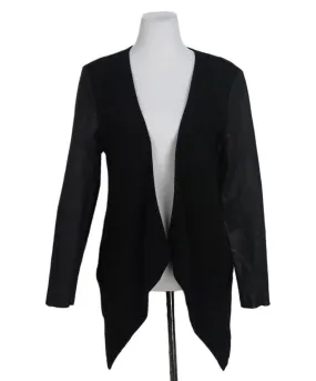 Donna Karan Black Cashmere Cardigan w/ Leather Sleeves sz 8