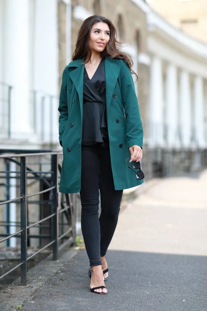 Double Second Green Fitted Trench Coat