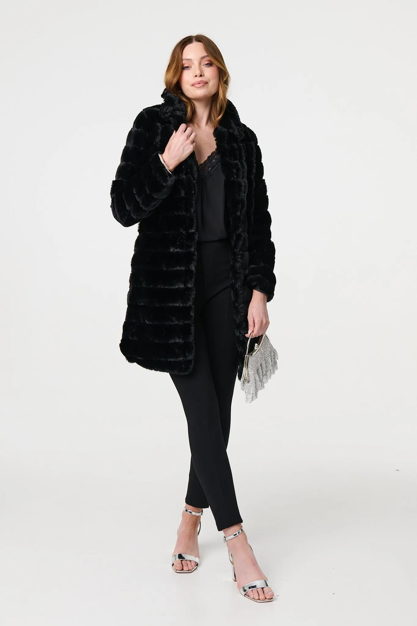 Faux Fur Thigh Length Coat