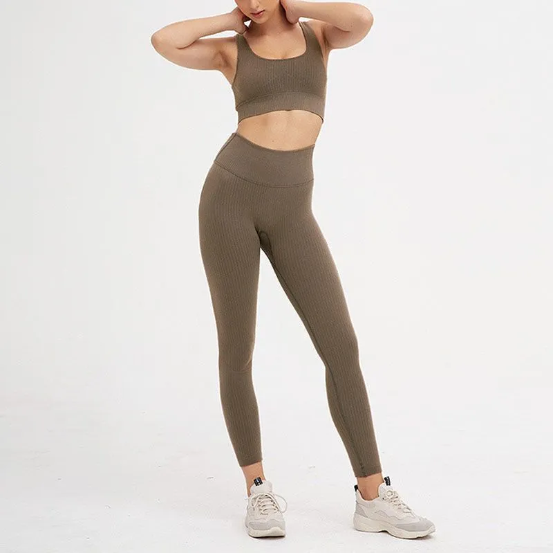 Matching Workout Gym Leggings and Crop Top Set