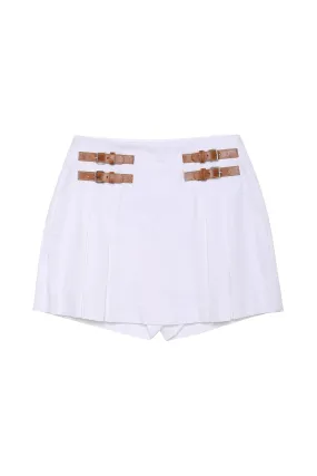 Pleated Mini Short Skirt with Belt Accessory - White