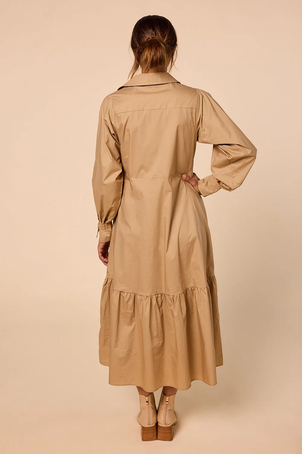 Sabre V-Neck Dress in Camel