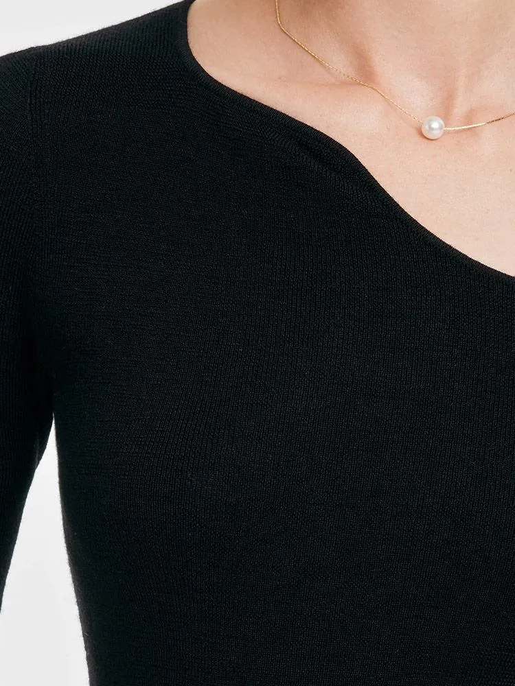 Seamless Asymmetric Neck Woolen Knit Top