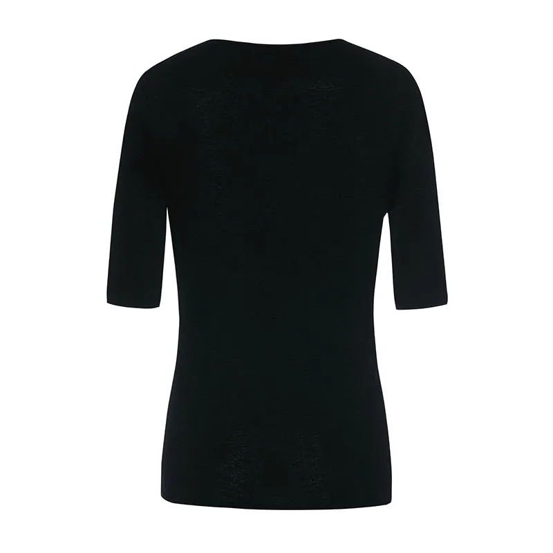 Seamless Asymmetric Neck Woolen Knit Top