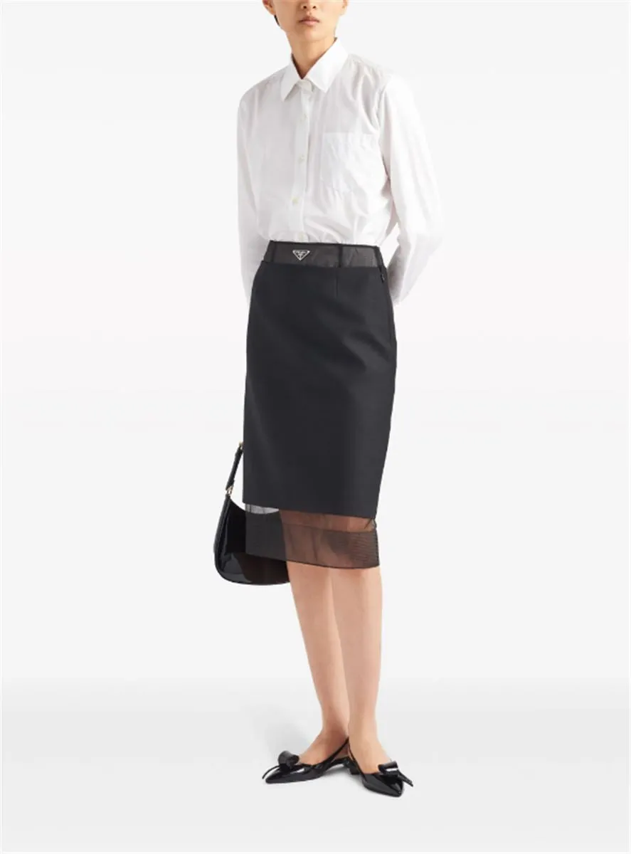 TRIANGLE-LOGO LAYERED WOOL SKIRT