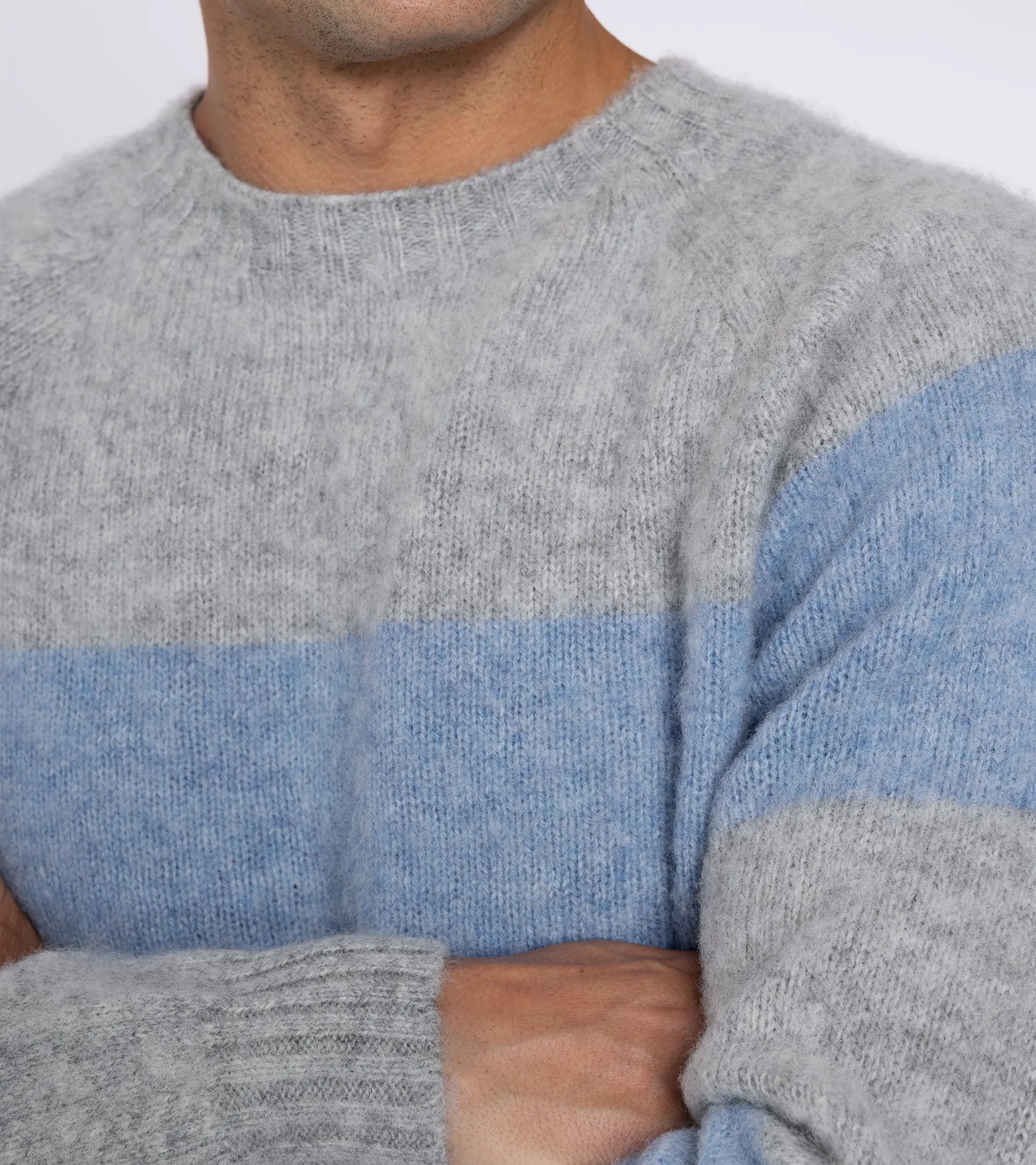 Trunk Carter Wide Stripe Crew Neck Sweater: Light Grey