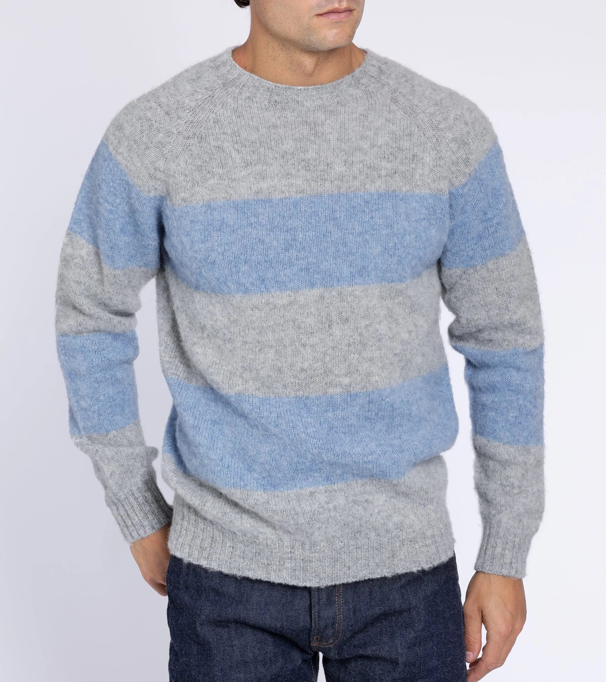 Trunk Carter Wide Stripe Crew Neck Sweater: Light Grey