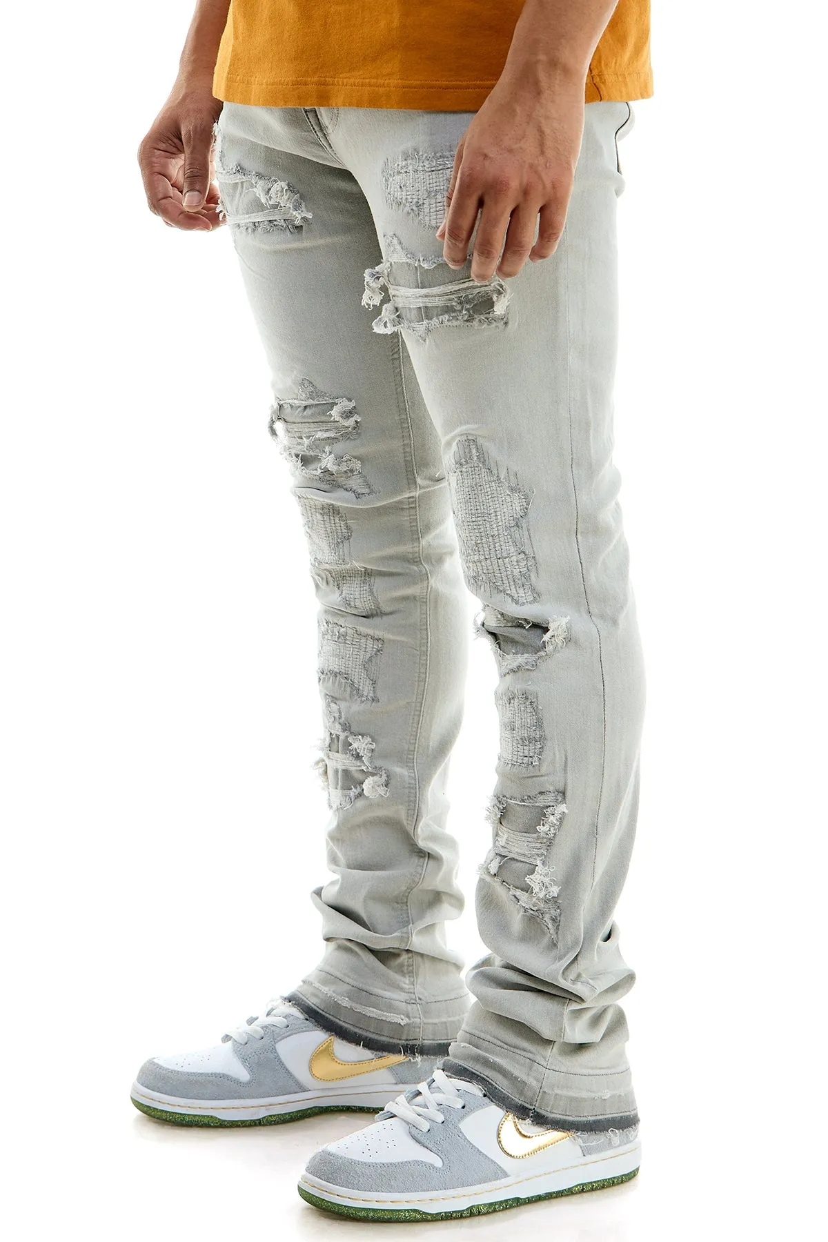 White  Skinny Men's Stacked Jeans